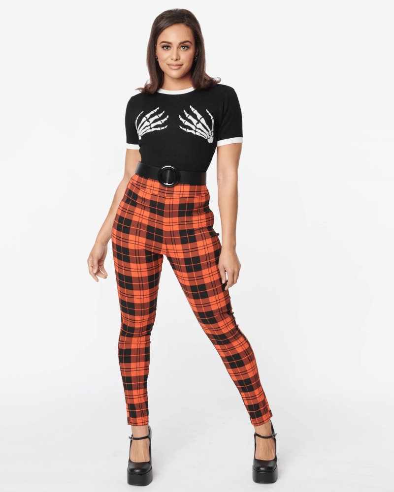 Red tartan cigarette trousers outlet